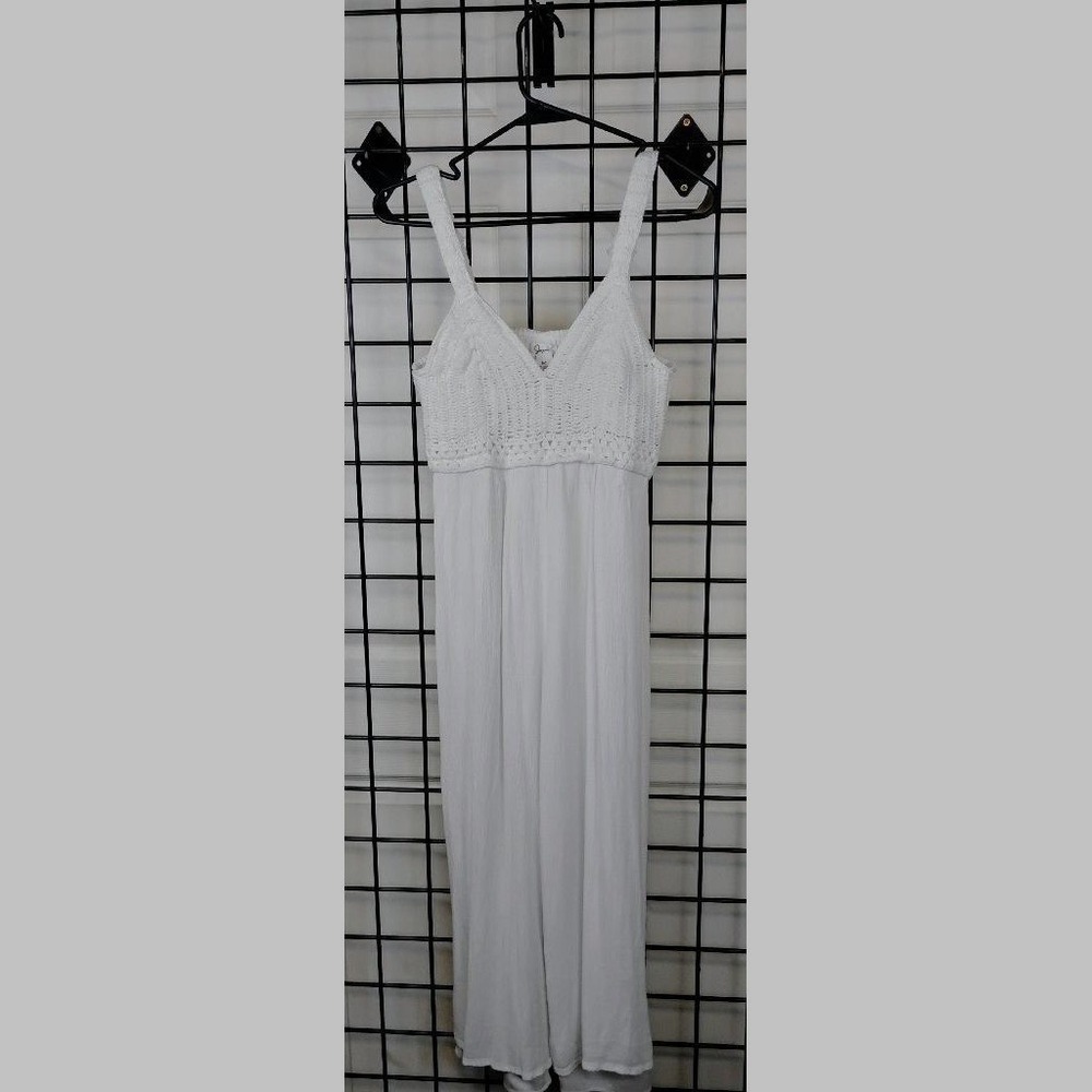 Japna Wide Leg Jumpsuit White Crochet Bodice Boho Gauze Beach Festival Medium